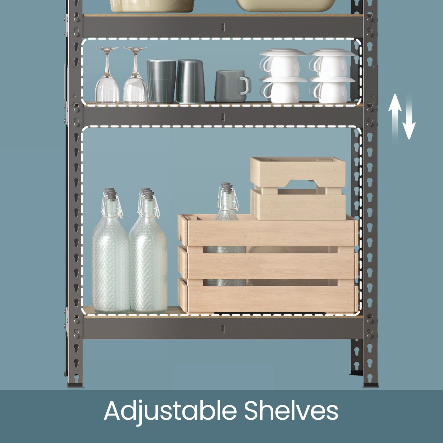 5-Tier Heavy Duty Storage Shelves, 2310 lb Capacity, Boltless Adjustable Shelving Unit, 11.8"x29.5"x59.1", for Garage Basement Study, 2-in-1 Design, Gray,Beige