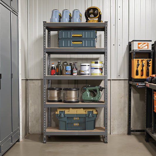5-Tier Heavy-Duty Storage Shelves, 2310 lb Capacity, Boltless Adjustable Shelving Unit, 17.7"x35.4"x70.9", for Garage Basement Study, Dividable into 2 Units, Gray,Beige