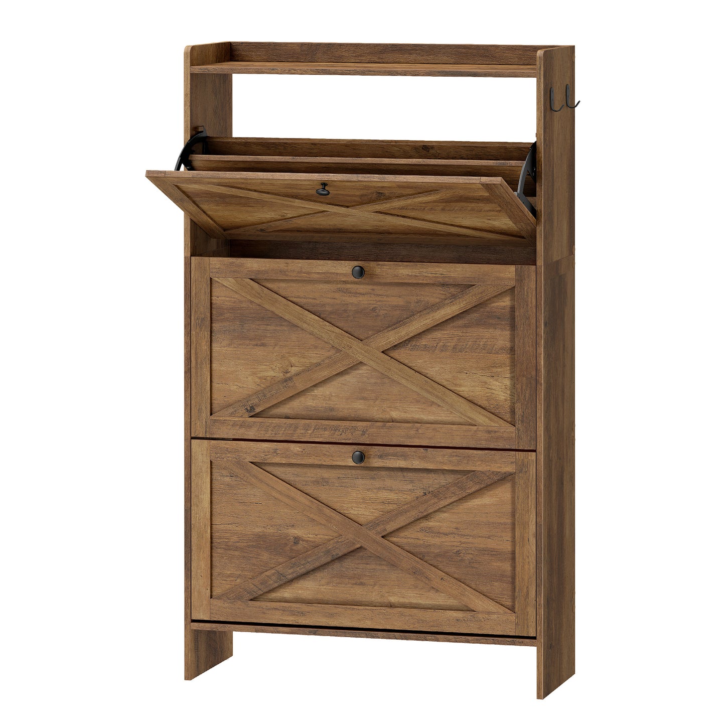 Freestanding Narrow Shoe Rack Cabinet, Shoe Storage Cabinet Organizer with 3 Flip Drawers, Fits 14 to 16 Pairs, Tan