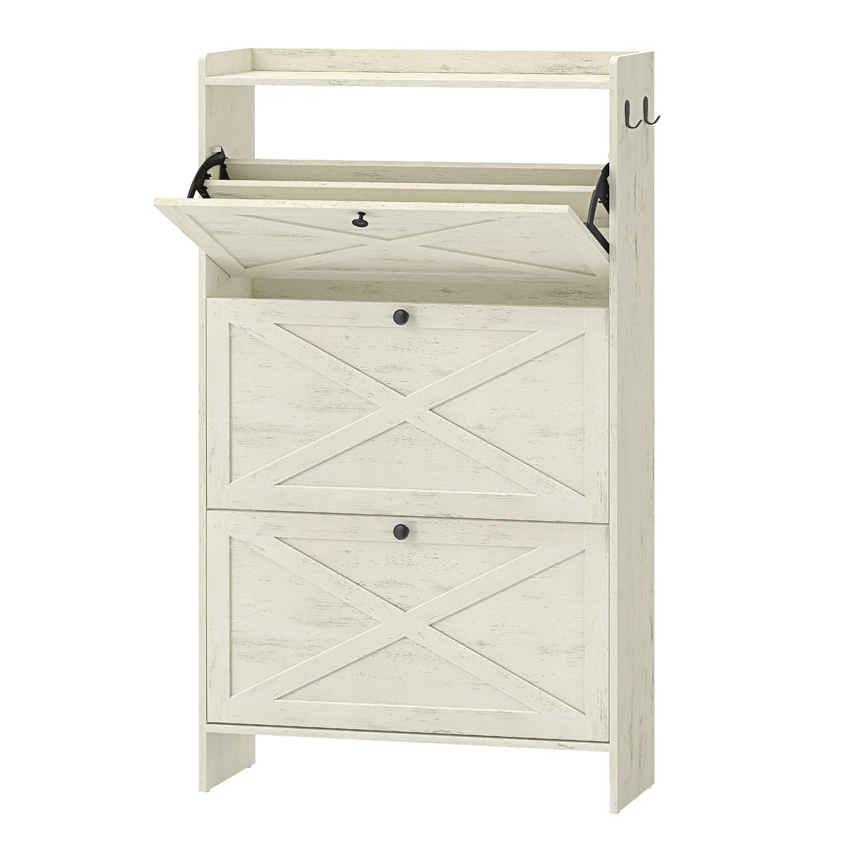 3-Door Shoe Cabinet with Flip Drawers, Freestanding Shoe Storage Cabinet for Entryway, Space-Saving X-Design Shoe Organizer for Hallway, Living Room, Closet, White