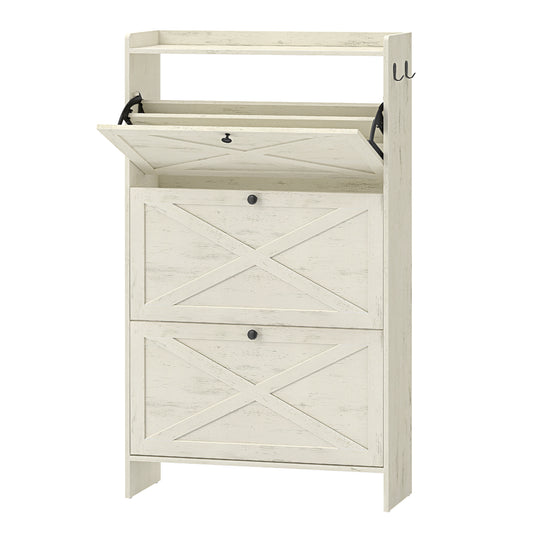 3-Door Shoe Cabinet with Flip Drawers, Freestanding Shoe Storage Cabinet for Entryway, Space-Saving X-Design Shoe Organizer for Hallway, Living Room, Closet, White