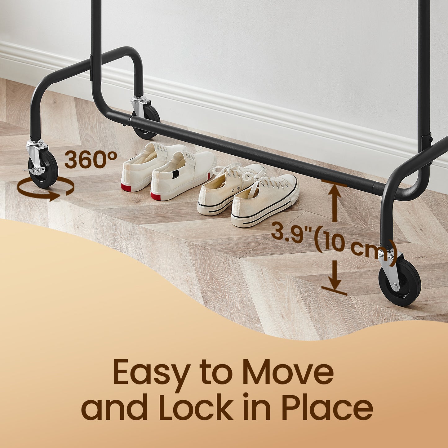 Heavy-Duty Garment Rack with Wheels, Extendable Hanging Rod, 286.6 lb Capacity, 17.7 x (43.3-59.1) x 64.1 Inches, Chrome-Plated Steel, Matte Black