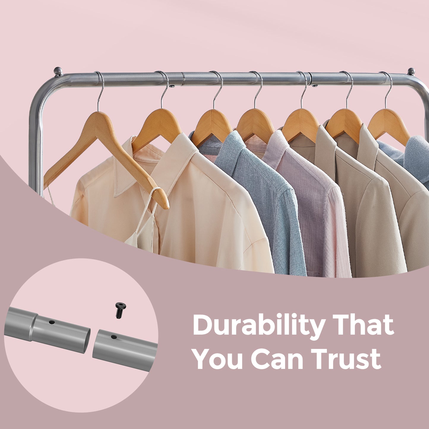 Garment Rack with Wheels & Storage Shelf, 25.4 mm Steel Frame, 110 lb Capacity, 2 Locking Casters, Holds 40+ Shirts，Shoes, Easy Assembly, Gray