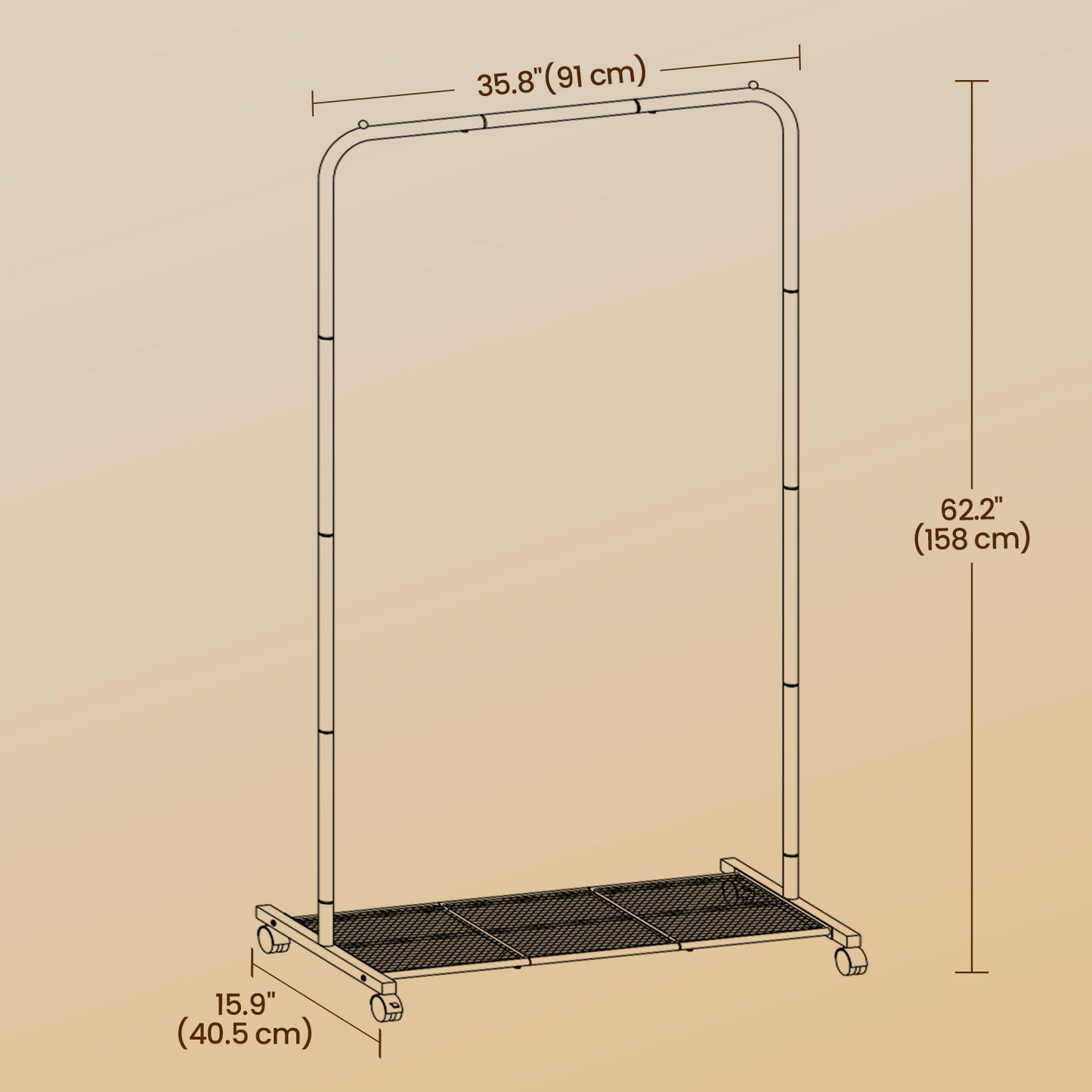 Heavy-Duty Garment Rack with Wheels & Mesh Shelf, 25.4mm Steel Frame, 110lb Capacity, 2 Locking Casters, Fits 40+ Shirts, Foldable, Cloud White