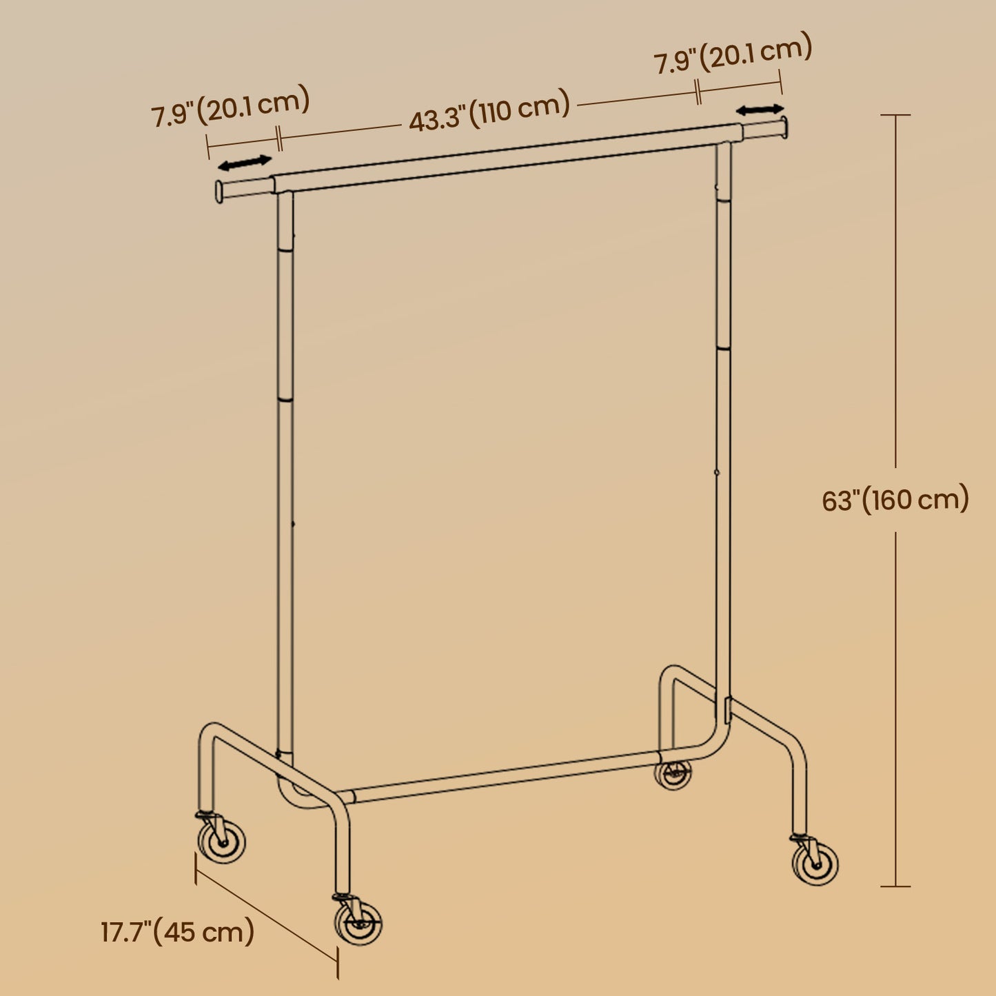 Heavy-Duty Garment Rack with Extendable Hanging Rod, 286 lb Capacity, 360° Swivel Wheels, Adjustable Width (43-59"), Chrome Steel, Silver