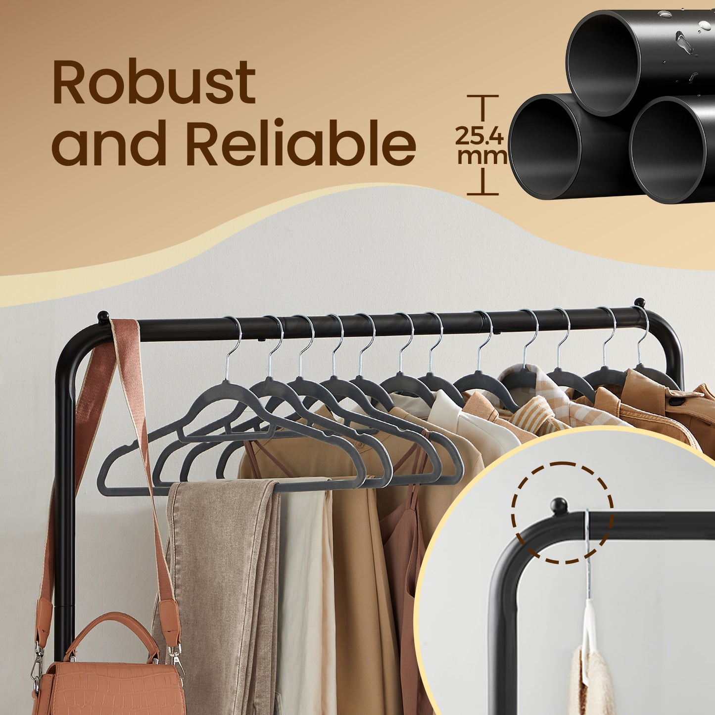 Heavy-Duty Garment Rack with Wheels & Storage Shelf, 25.4mm Steel Frame, 110lb Capacity, 2 Locking Casters, Holds 40+ Clothes, Black