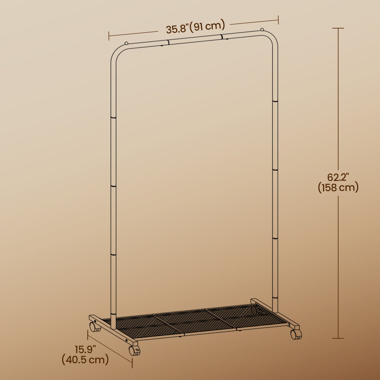 Heavy-Duty Garment Rack with Wheels & Storage Shelf, 25.4mm Steel Frame, 110lb Capacity, 2 Locking Casters, Holds 40+ Clothes, Black