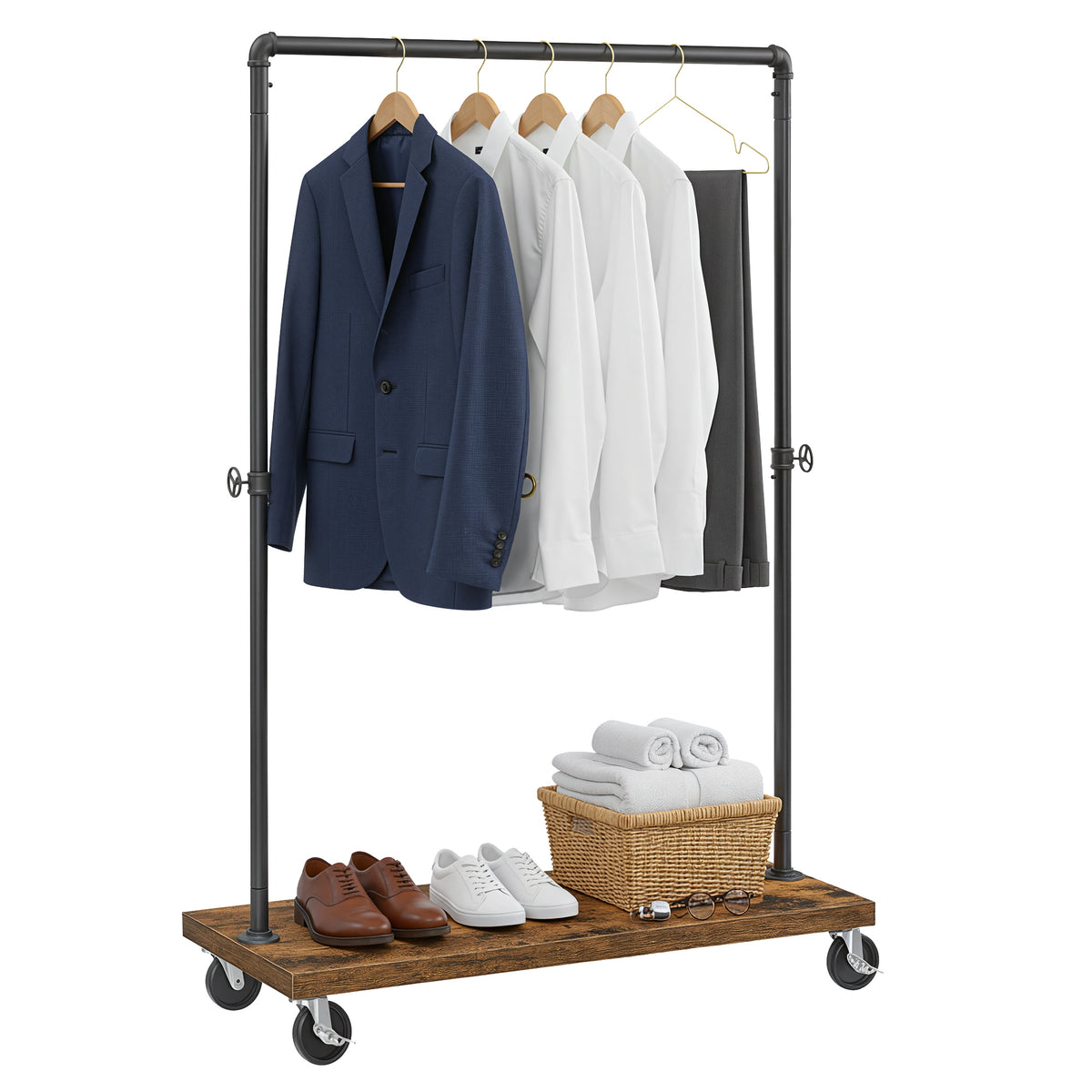 LEDREM Heavy-Duty Clothes Rack, Garment Rack with 38.8 Inches Hanging Rail, Bottom Storage Shelf, Rustic Brown and Black