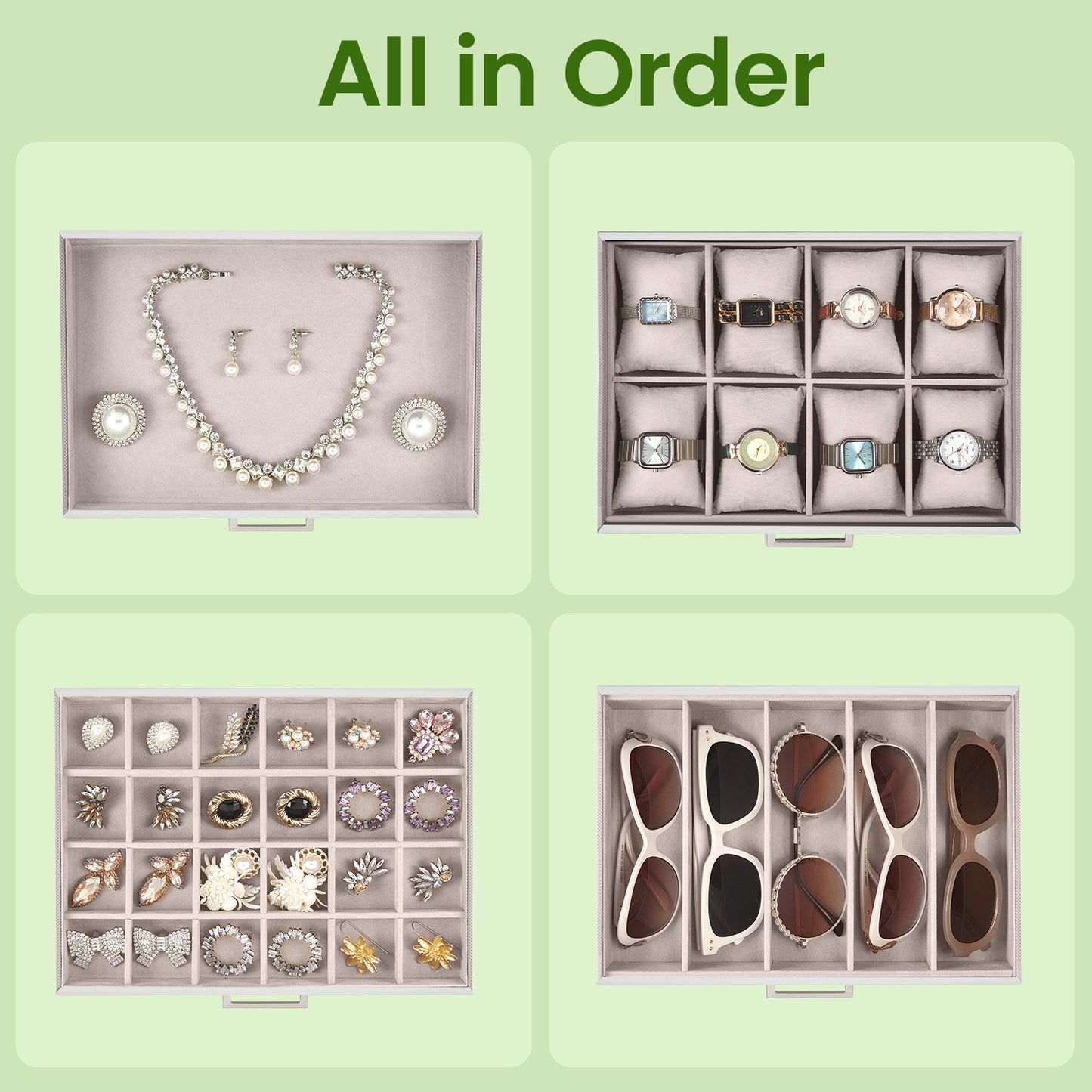 6-Tier Jewelry Organizer with Full-Length Mirror, 5 Velvet-Lined Drawers, Large Capacity Storage Case, Modern Gift Box for Women, White