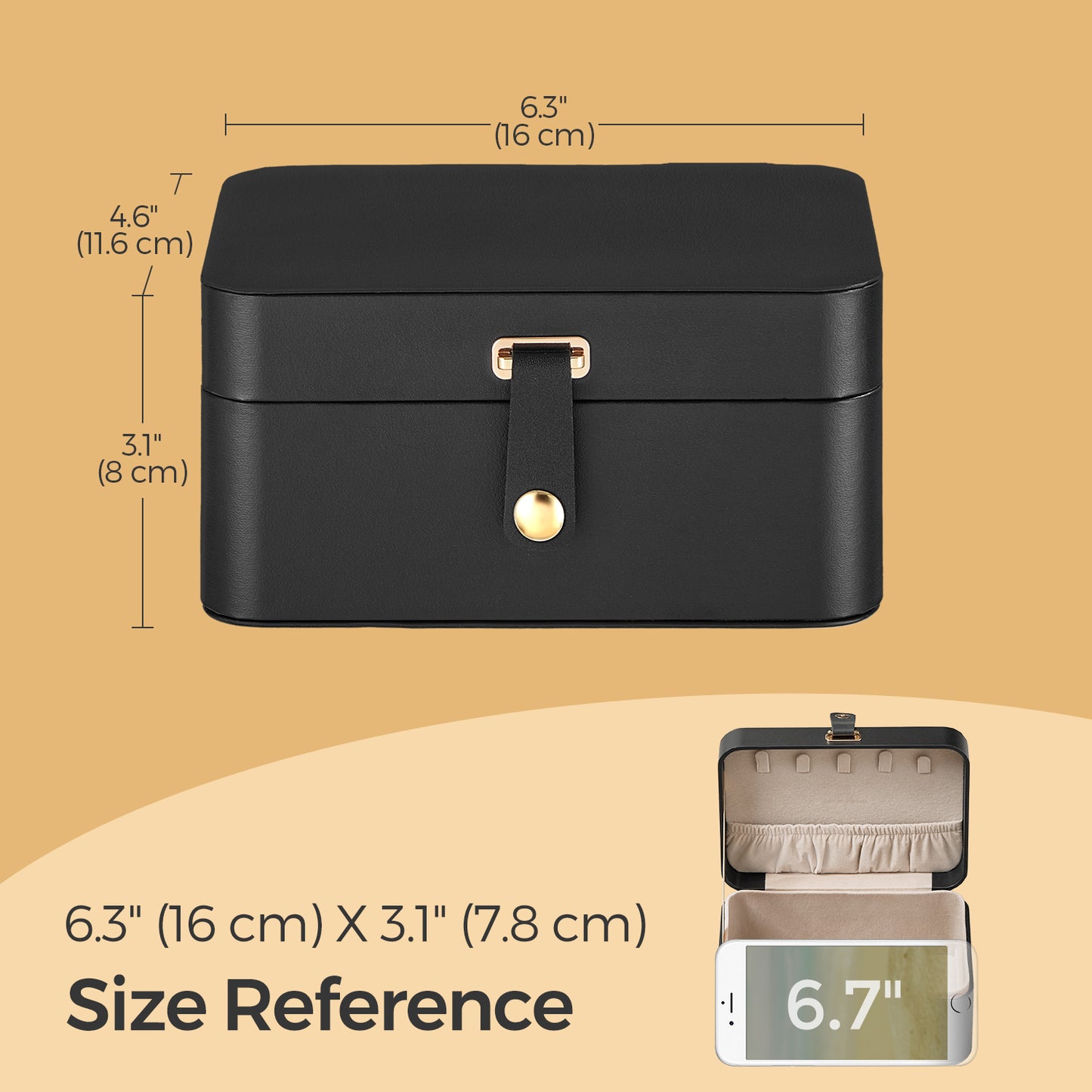 2-Layer Travel Jewelry Box Organizer with Removable Tray & Necklace Hooks, Compact Jewelry Storage Case for Earrings, Rings & Bracelets, Ink Black