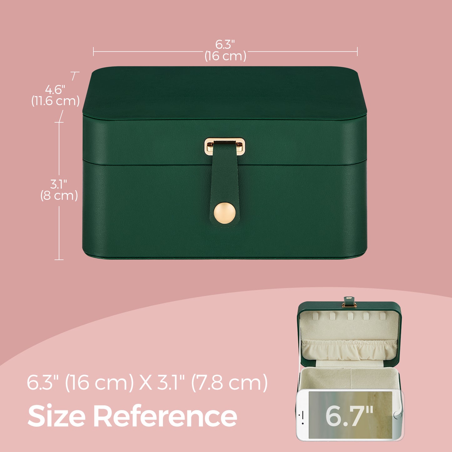 2-Layer Travel Jewelry Organizer Box, Portable Earring & Necklace Holder with Removable Tray, Magnetic Closure, Velvet Lining, Forest Green