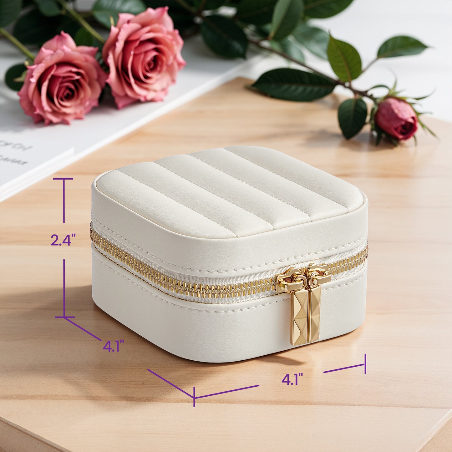 Compact Travel Jewelry Organizer with Mirror, Adjustable Dividers & Velvet Lining, PU Leather Case for Necklaces, Rings, Cloud White