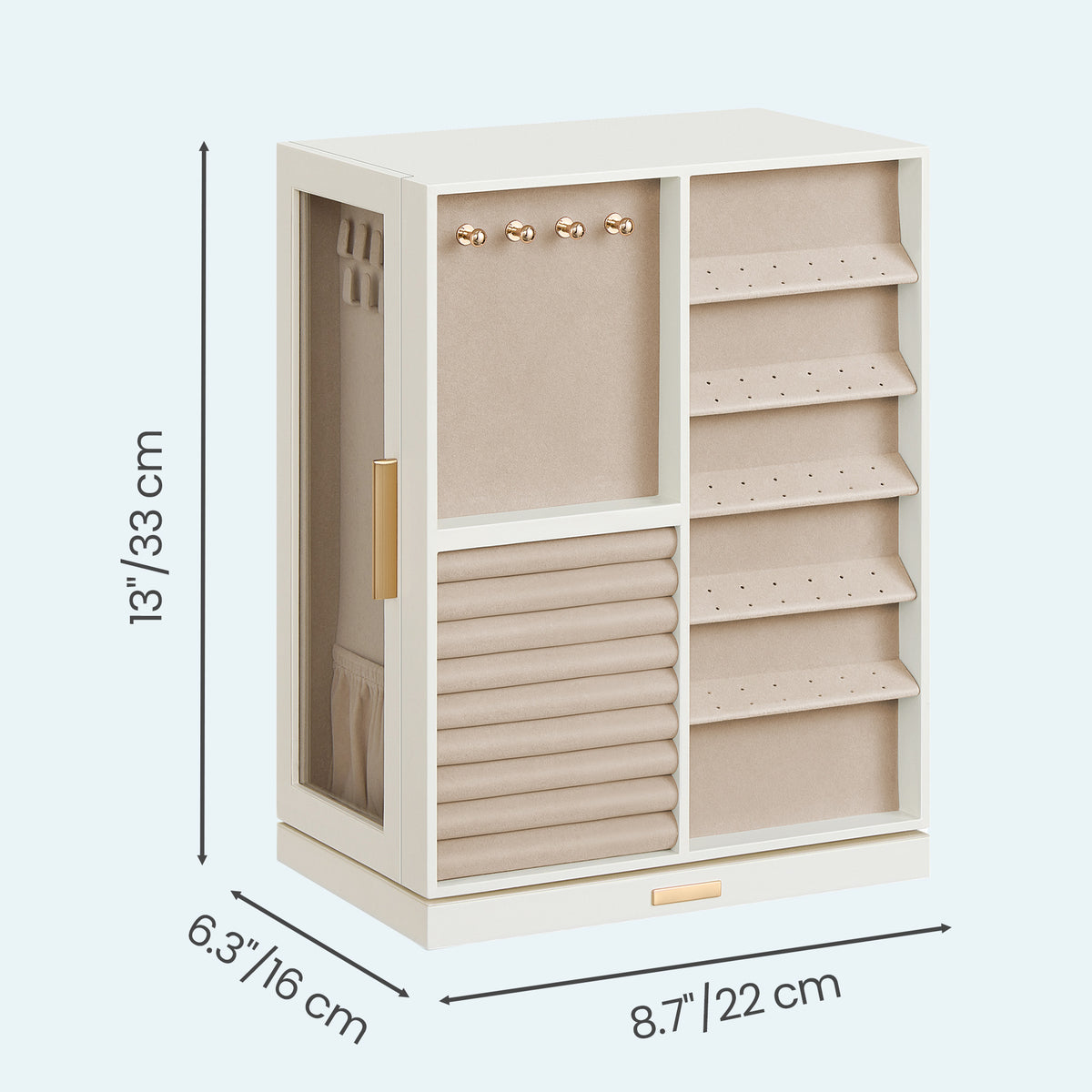 LEDREM 360° Rotating Jewelry Box Organizer with 7 Drawers, Vertical Earring Storage, 10.6 x 6.7 x 13 Inches, White