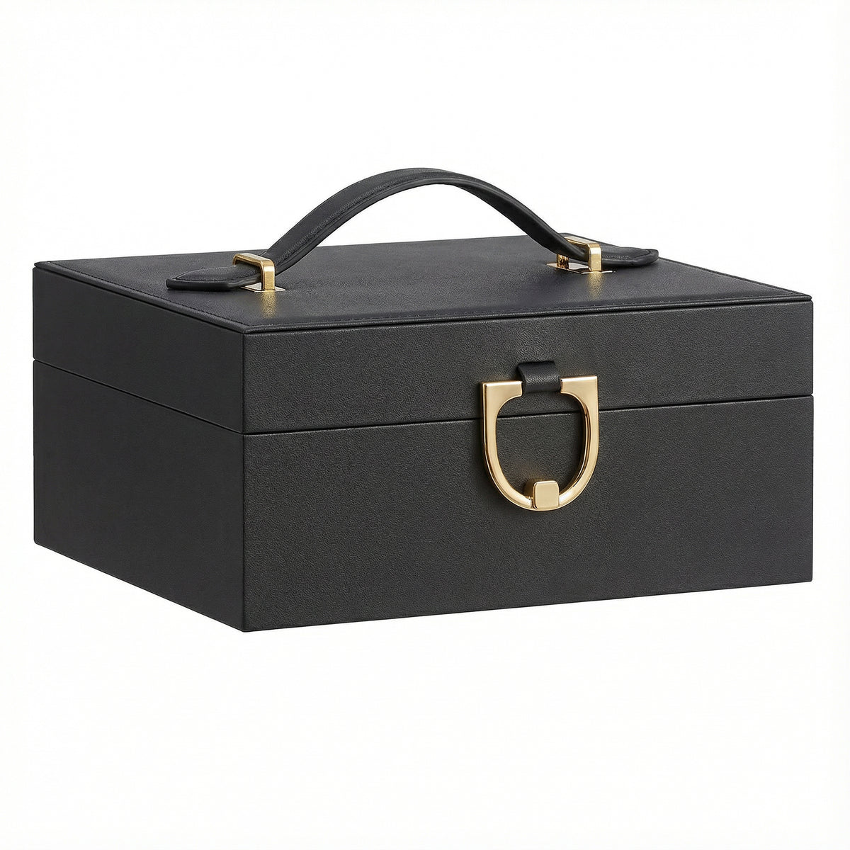 2-Tier Jewelry Storage Box, Removable Tray Organizer for Rings, Necklaces, Earrings, Gift for Women, Black and Beige