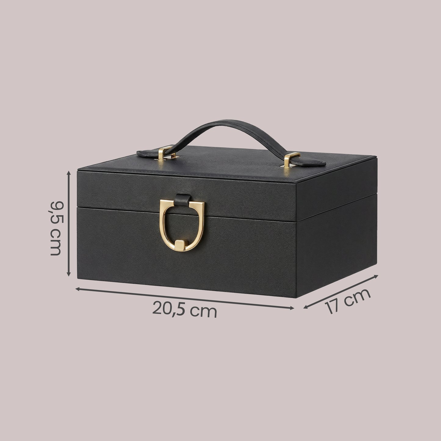 2-Tier Jewelry Storage Box, Removable Tray Organizer for Rings, Necklaces, Earrings, Gift for Women, Black and Beige