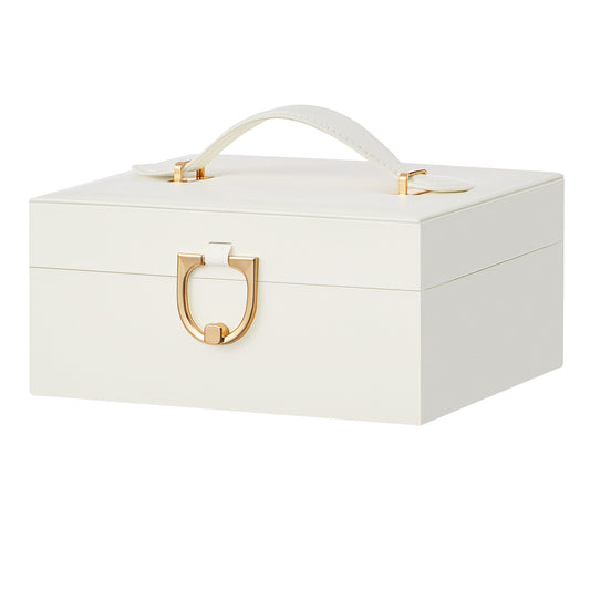 2-Tier Jewelry Storage Box, Removable Tray Organizer for Rings, Necklaces, Earrings, Gift for Women, White