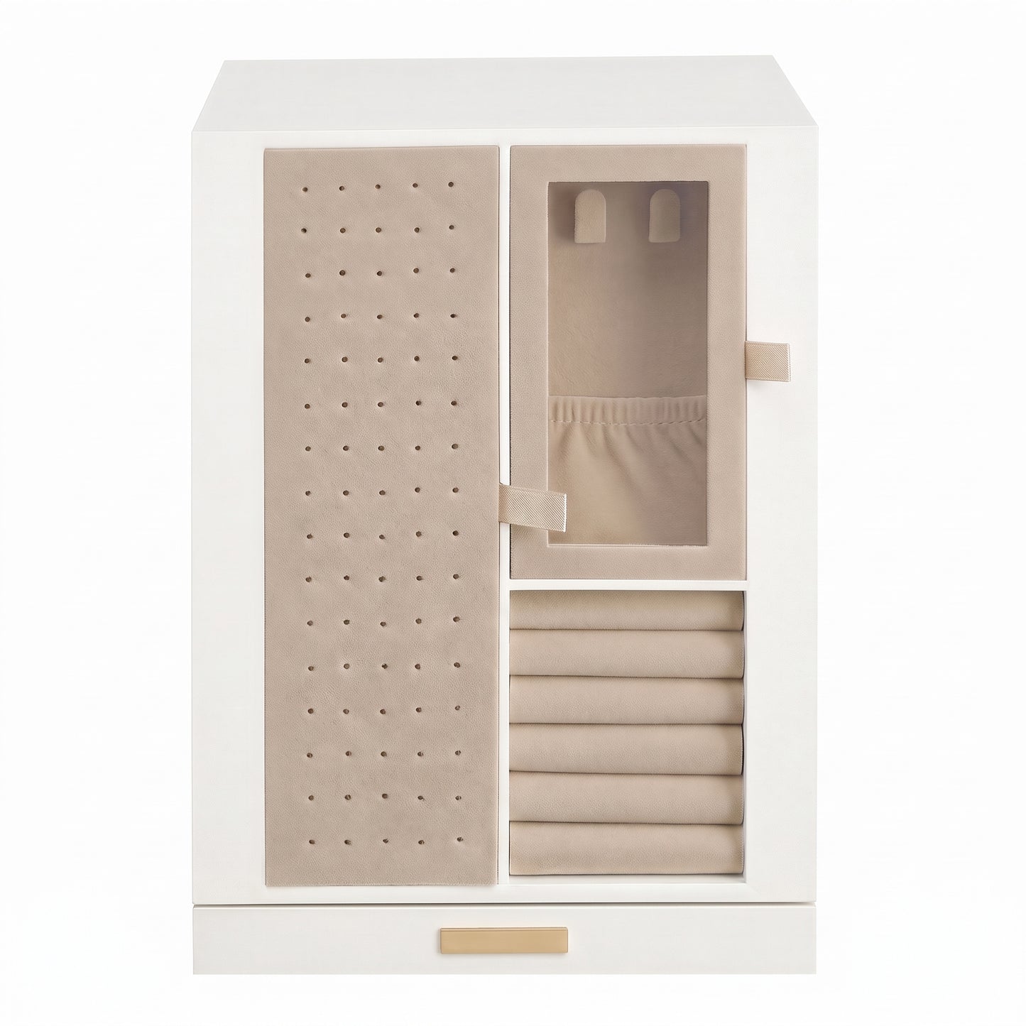 360° Rotating Jewellery Box Organiser, Vertical Storage Case with 4 Drawers for Necklaces Rings Earrings, Cream White and Gold