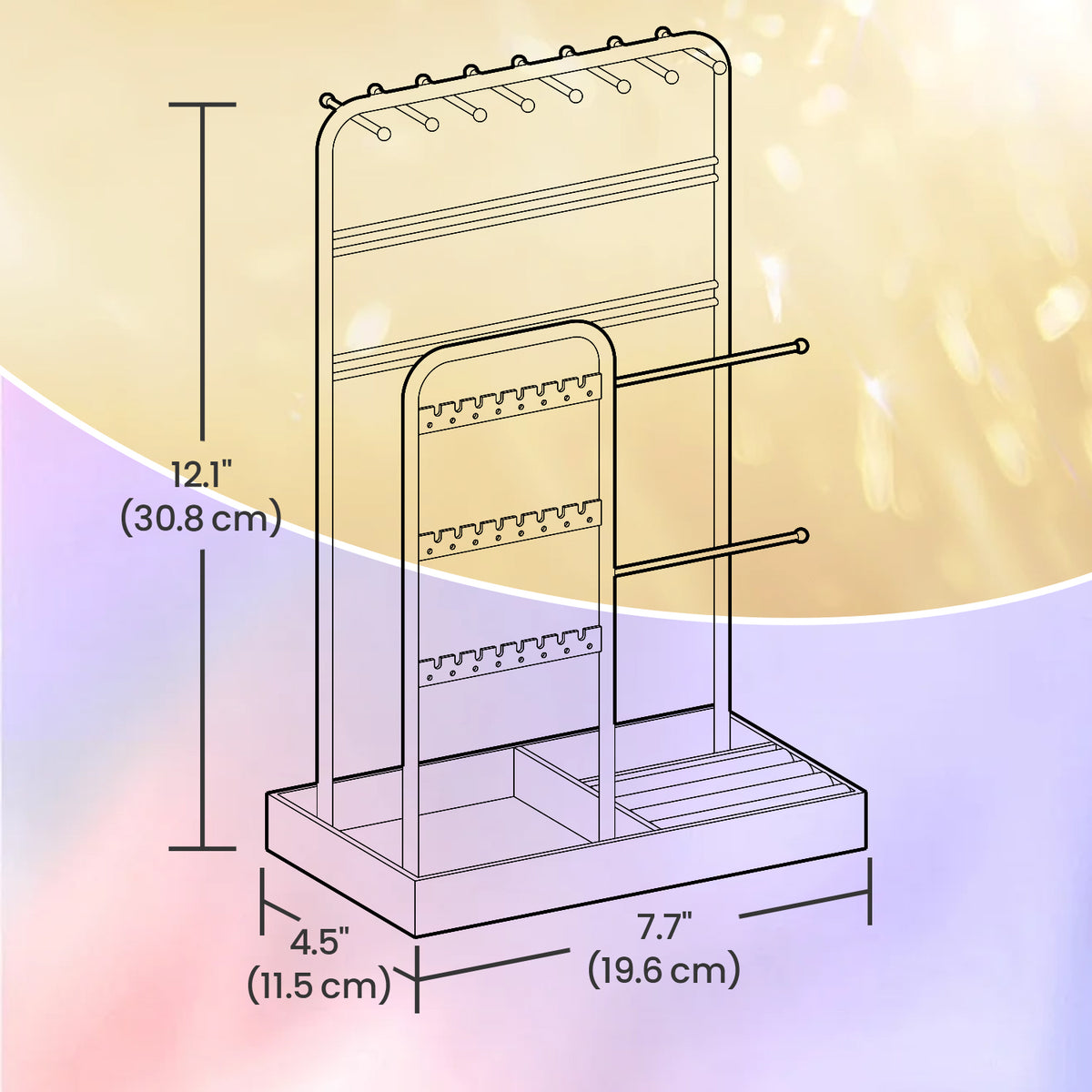 LEDREM Jewelry Organizer with Metal Frame and Velvet-Lined Tray, Display Stand for Earrings, Bracelets, Necklaces, Pink