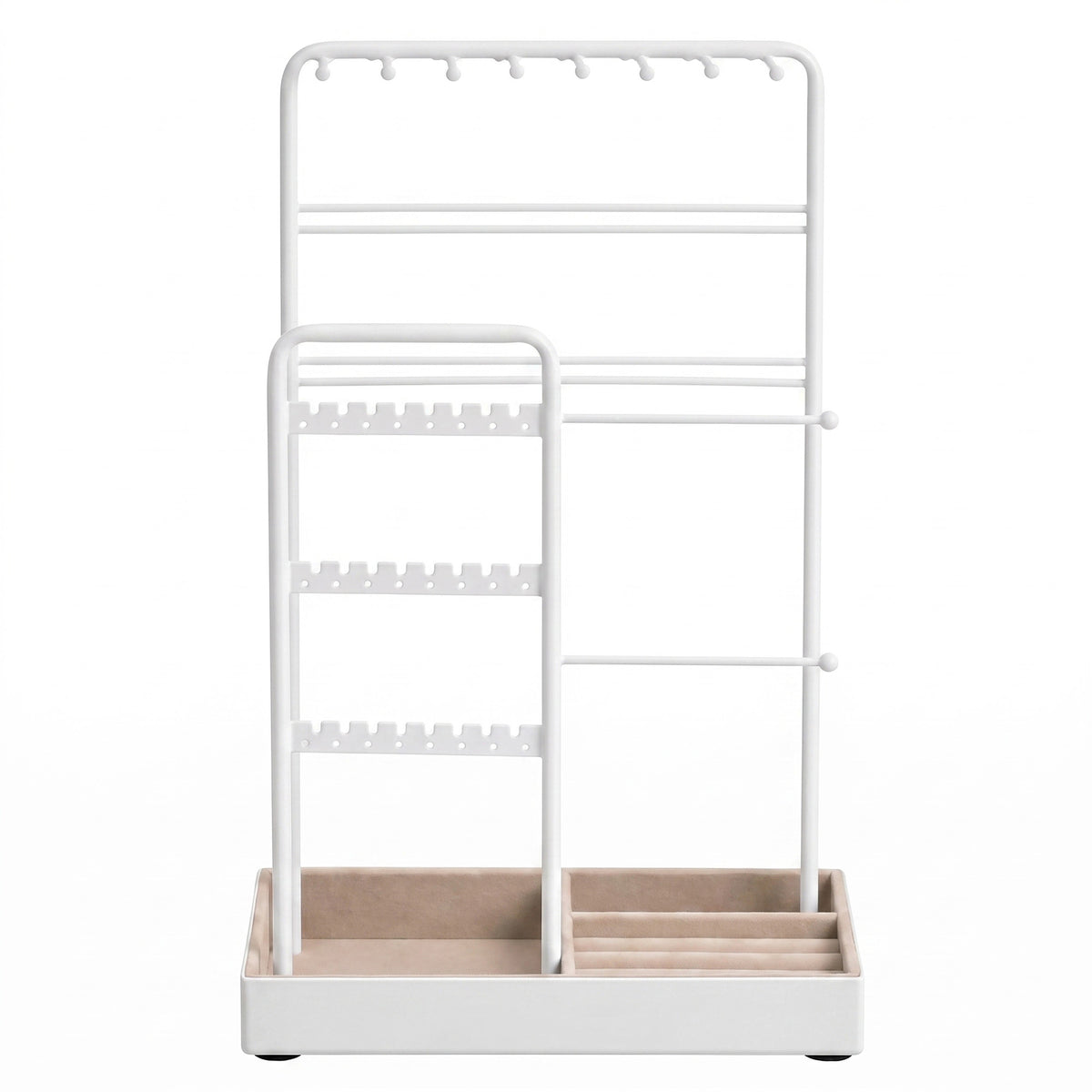 LEDREM Jewelry Holder, 2-Tier Necklace Rack and Vanity Organizer with Velvet Tray, 7.9 x 4.5 x 12.1 inches, White