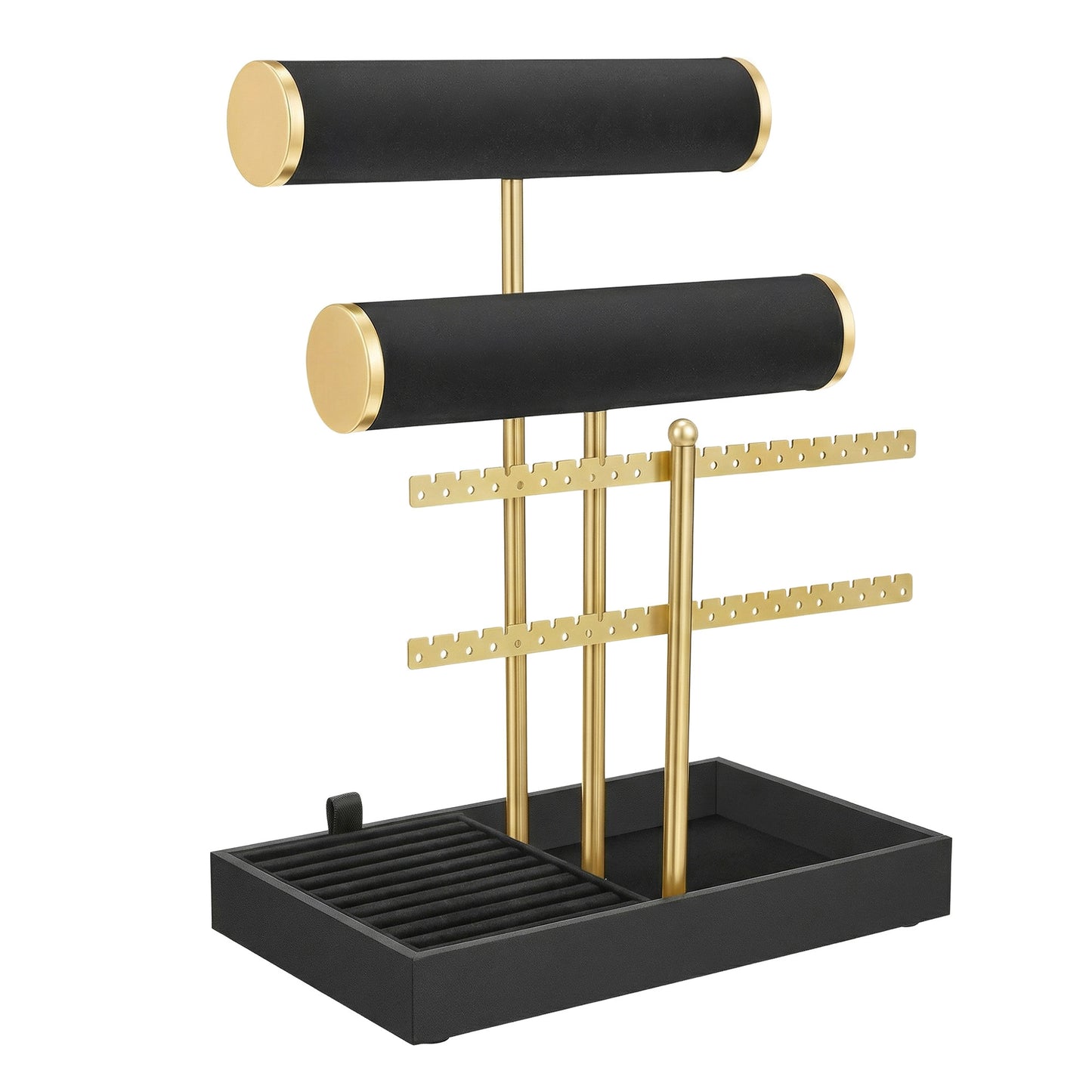 Bracelet Holder Stand with Velvet Tray, 2-Tier Jewelry Organizer for Dresser, Removable Earring and Ring Holder, Black