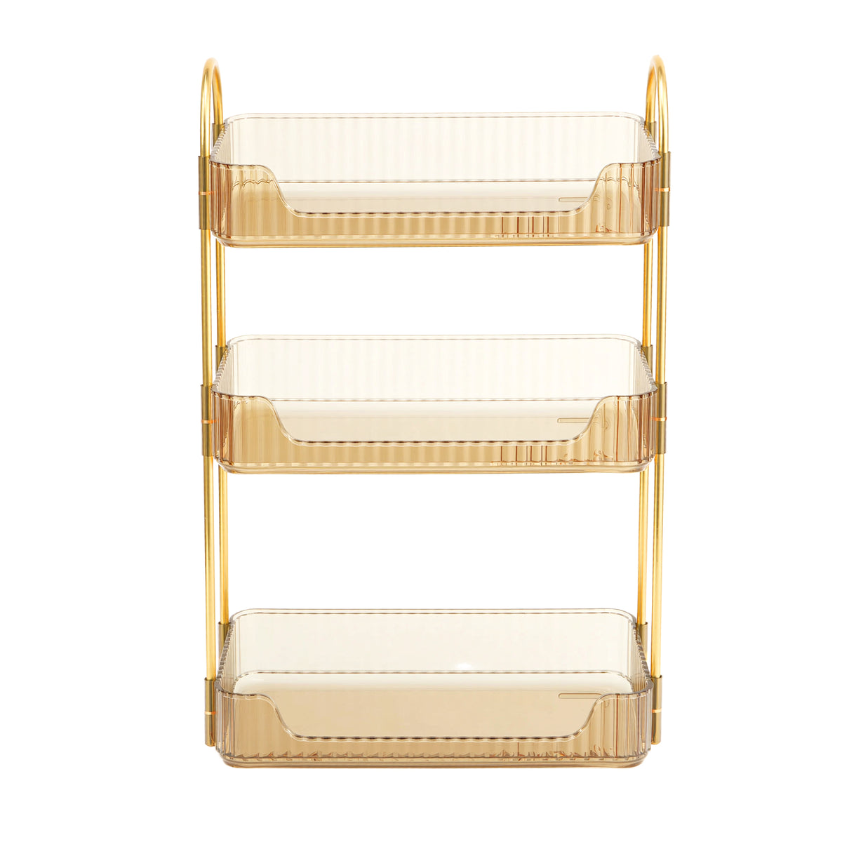 LEDREM Makeup Organizer, 3-Tier 360° Rotating Skincare Organizer Countertop for Vanity, 12 x 6.6 x 18.9 inches, Gold