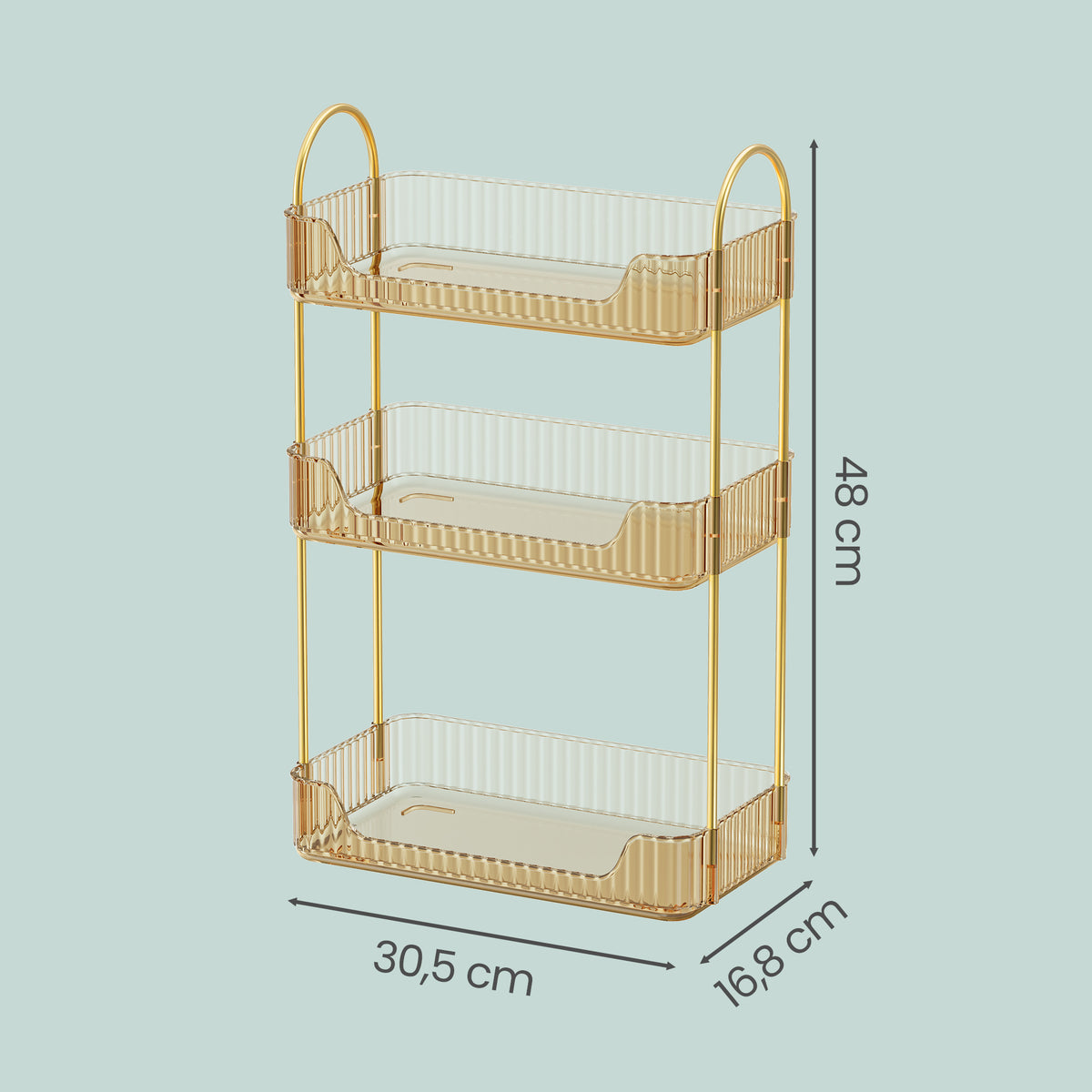 LEDREM Makeup Organizer, 3-Tier 360° Rotating Skincare Organizer Countertop for Vanity, 12 x 6.6 x 18.9 inches, Gold