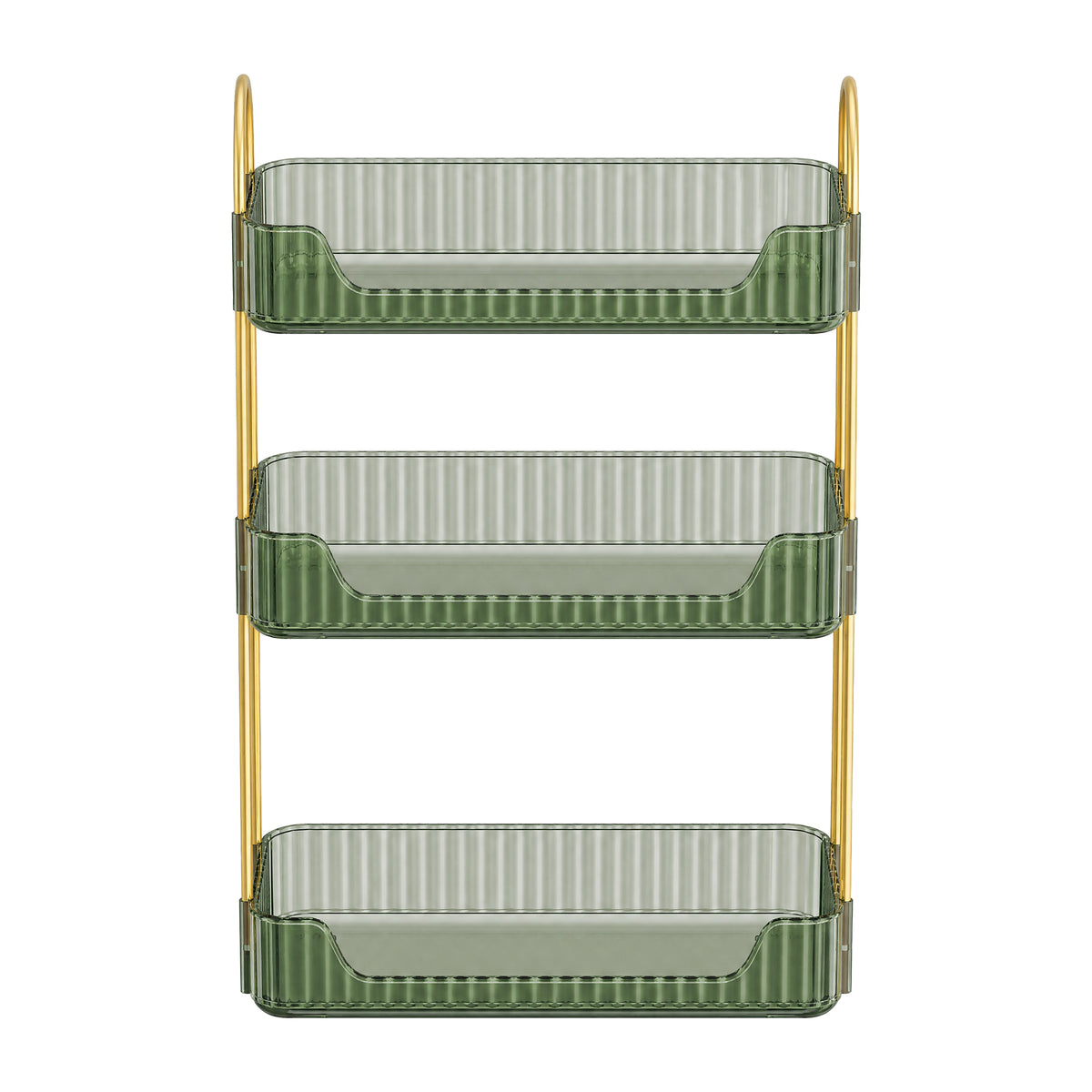 LEDREM Makeup Organizer, 3-Tier 360° Rotating Skincare Organizer Countertop for Vanity, 12 x 6.6 x 18.9 inches, Green and Gold