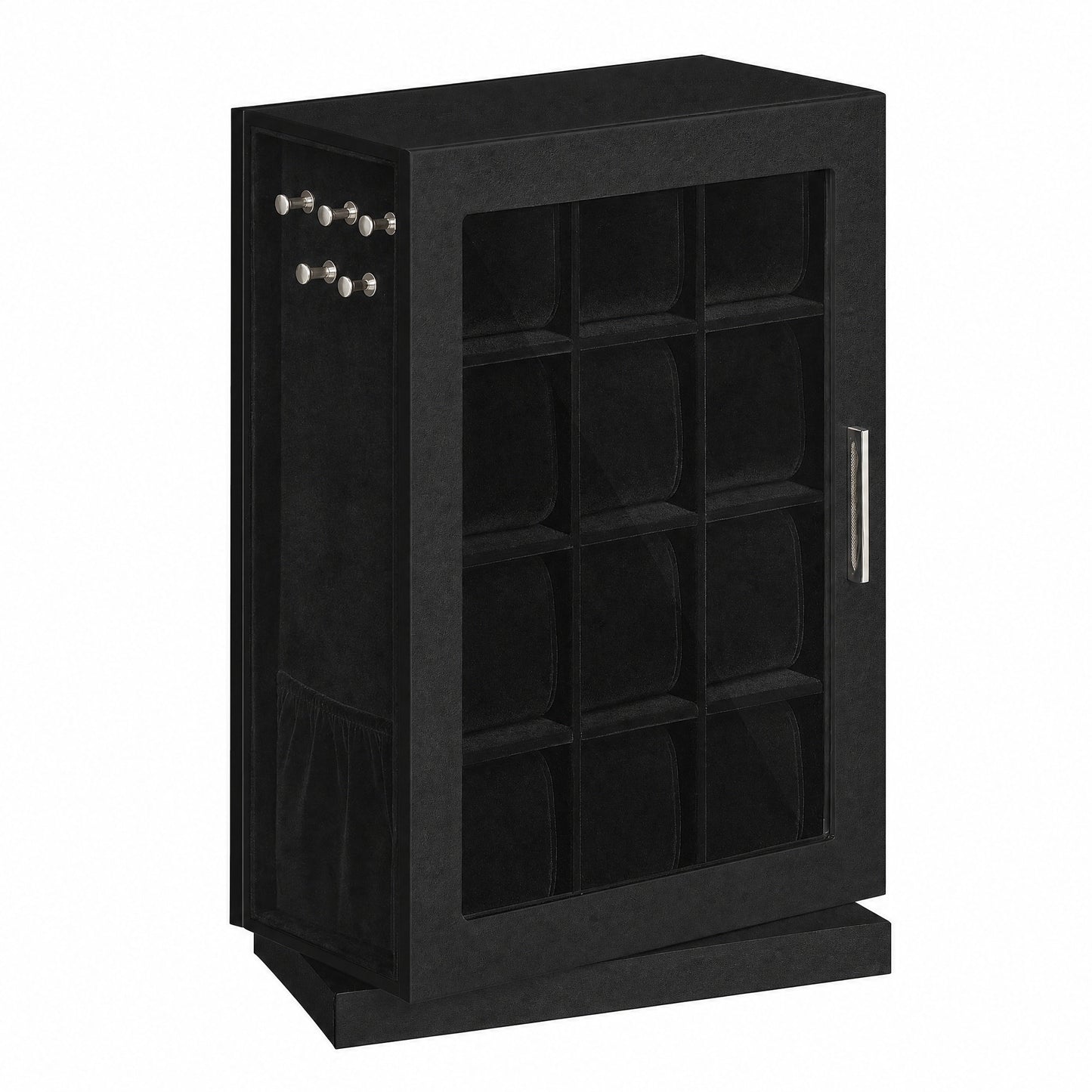 Vertical Rotating Watch Box, PU Leather Jewelry Organizer with Double Glass Windows, 9.2 x 6 x 13.2 Inches, Black