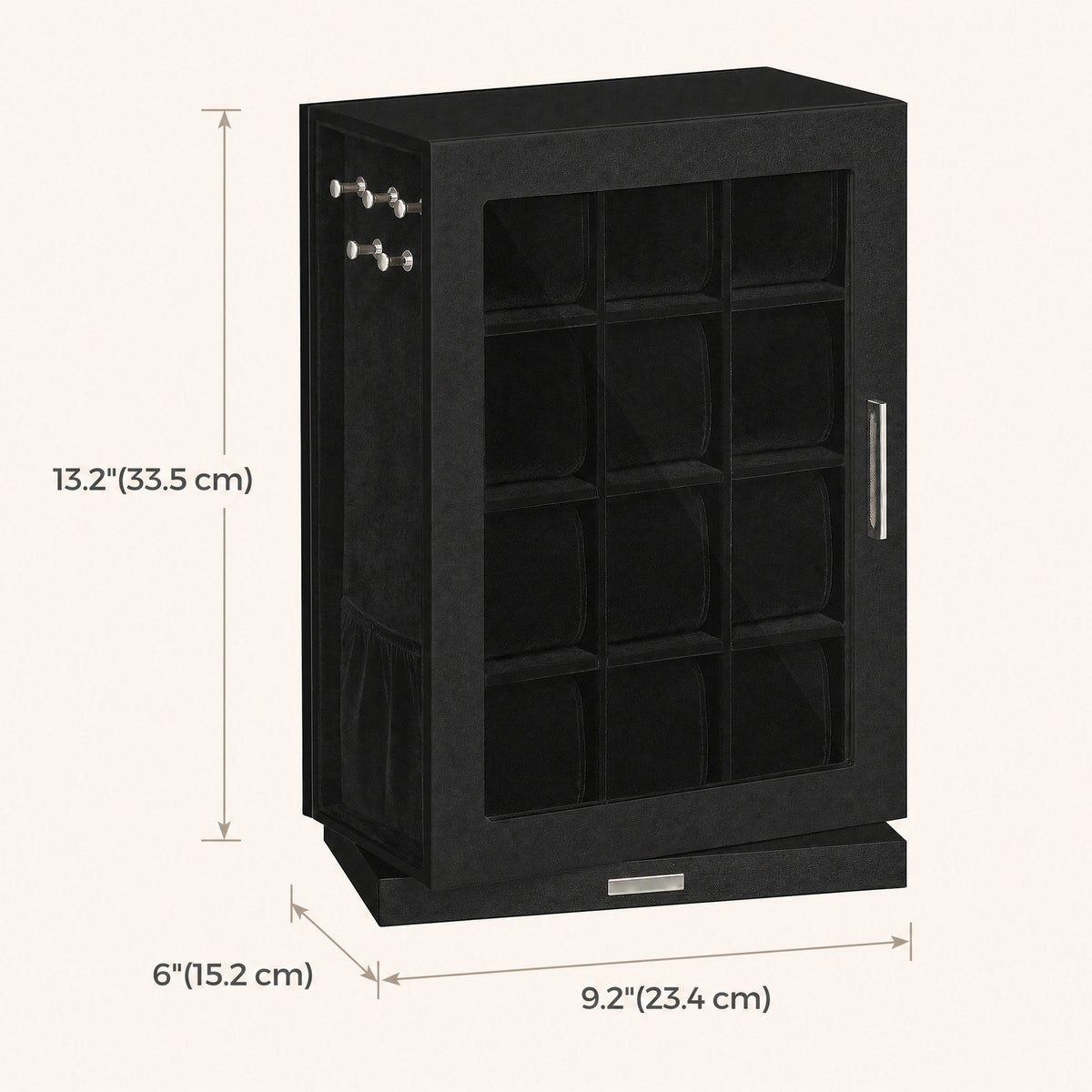 Vertical Rotating Watch Box, PU Leather Jewelry Organizer with Double Glass Windows, 9.2 x 6 x 13.2 Inches, Black