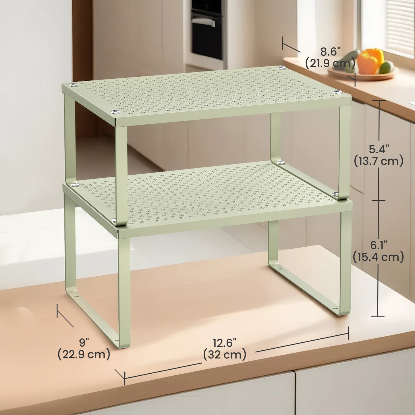 4-Tier Stackable Spice Rack Organizer - Space Saving Cabinet & Countertop Shelves, Heavy Duty 22lb Capacity, Adjustable, Sage Green