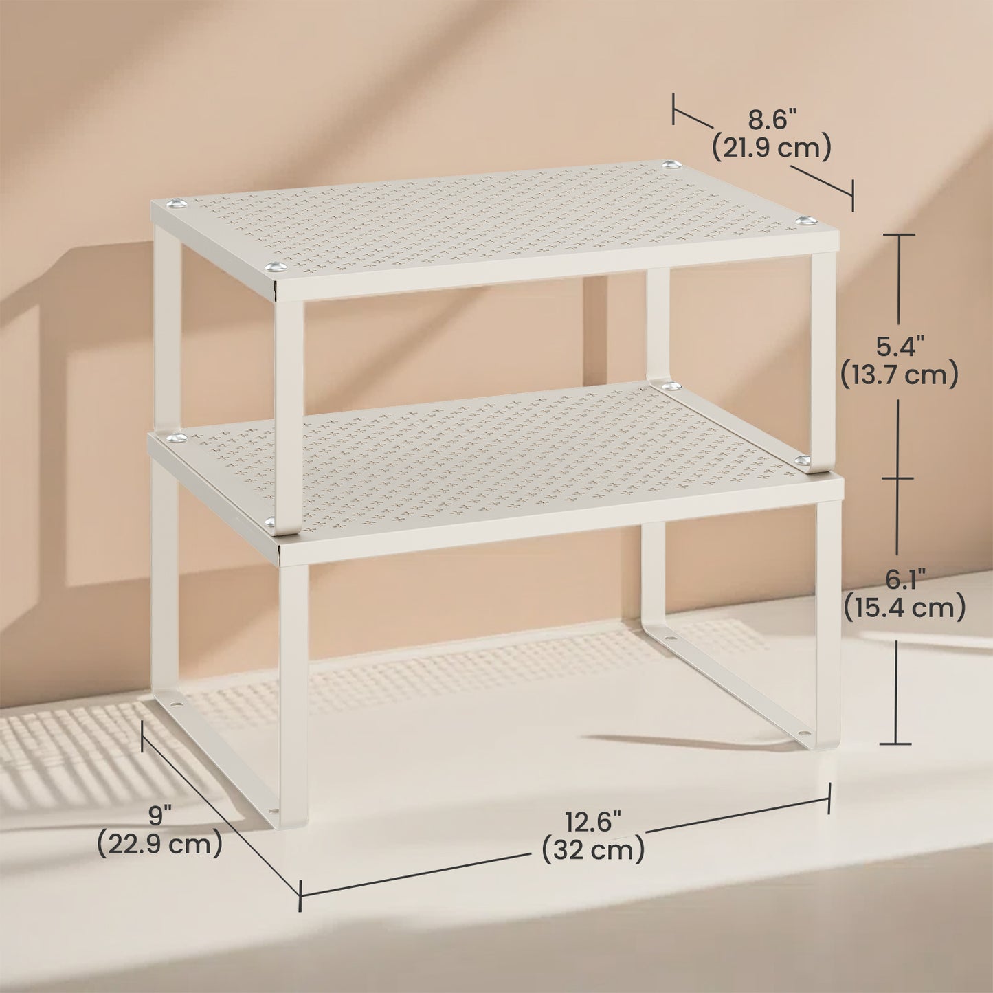 4-Tier Stackable Shelf Organizer - Metal Cabinet & Countertop Riser, Space-Saving Design, Holds 22lbs, Adjustable, Oatmeal Beige