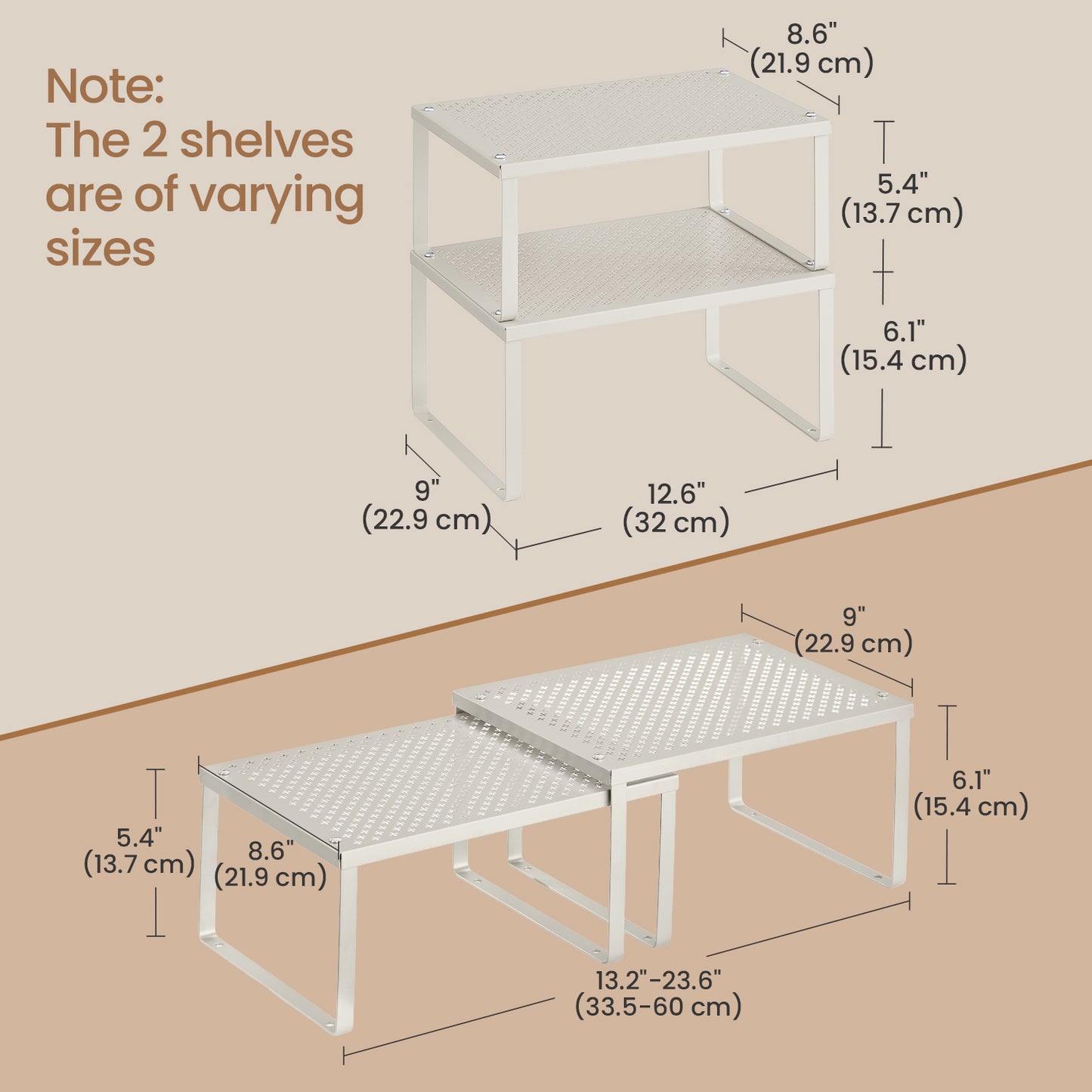 4-Tier Stackable Shelf Organizer - Metal Cabinet & Countertop Riser, Space-Saving Design, Holds 22lbs, Adjustable, Oatmeal Beige