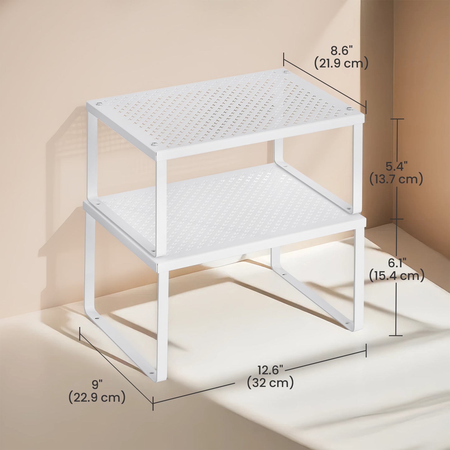 4-Tier Stackable Shelf Organizer - Metal Spice Rack for Cabinet & Countertop, Space Saving Design, Holds 22lbs, Adjustable, White