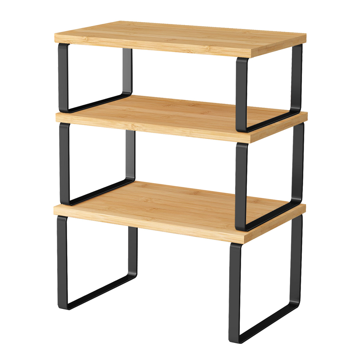 LEDREM Set of 3 Spice Racks, Cabinet Organizers , Stackable, Expandable, for Kitchen Counter, Light Bamboo and Matte Black