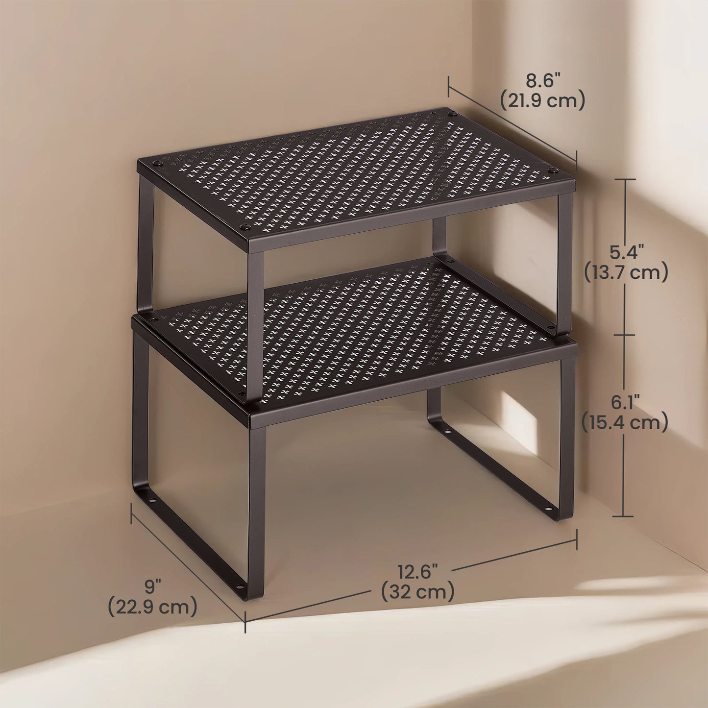 4-Tier Stackable Spice Rack - Metal Cabinet Organizer, Space Saving Design, 22lb Capacity per Shelf, Adjustable, Brown