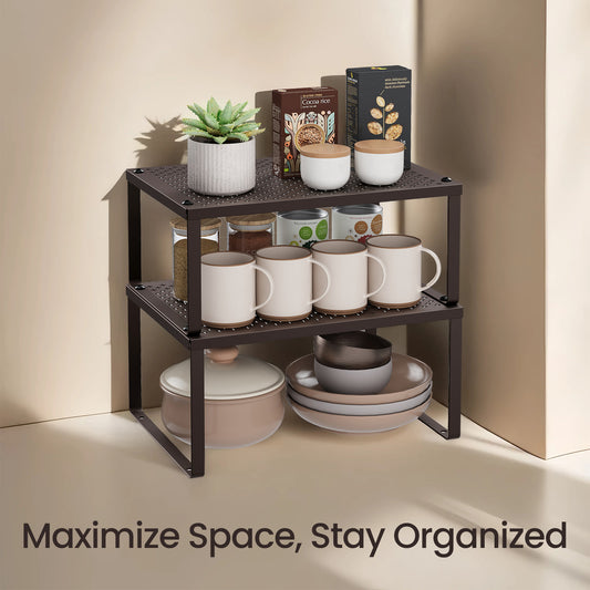 4-Tier Stackable Spice Rack - Metal Cabinet Organizer, Space Saving Design, 22lb Capacity per Shelf, Adjustable, Brown