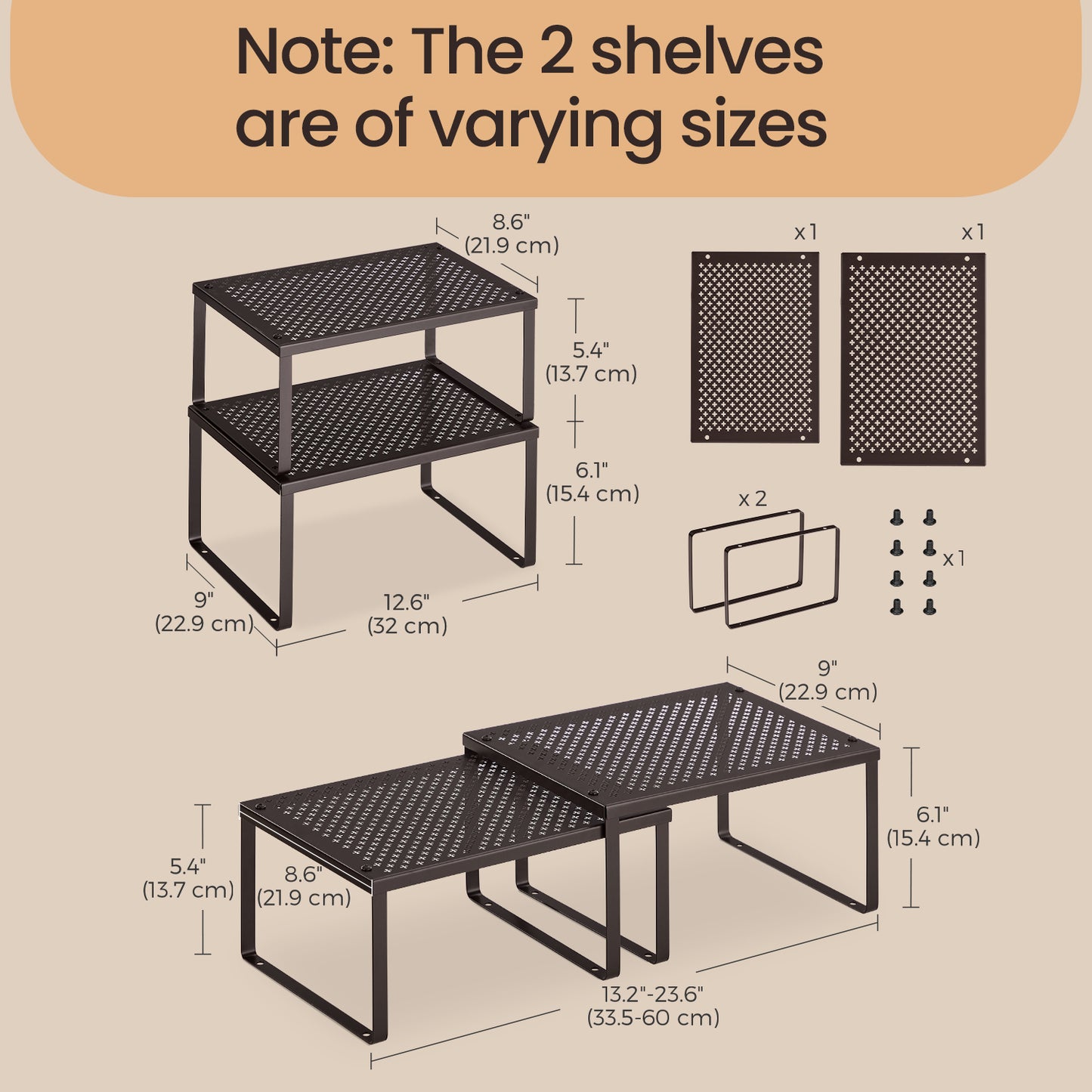 4-Tier Stackable Spice Rack - Metal Cabinet Organizer, Space Saving Design, 22lb Capacity per Shelf, Adjustable, Brown
