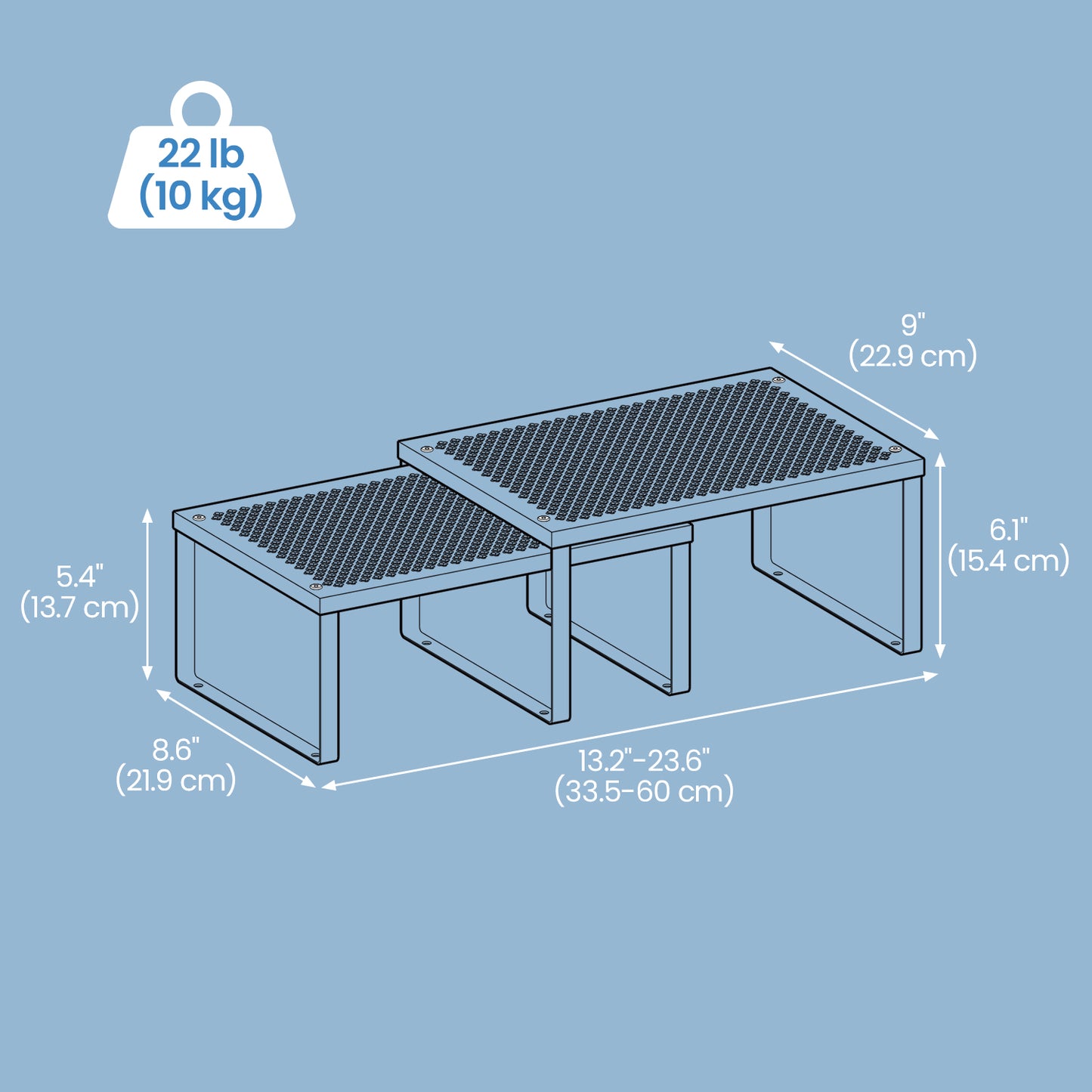Set of 2 Expandable Metal Spice Racks, Stackable Shelf Organizers for Cabinet or Countertop, 22 lb Capacity, Brown