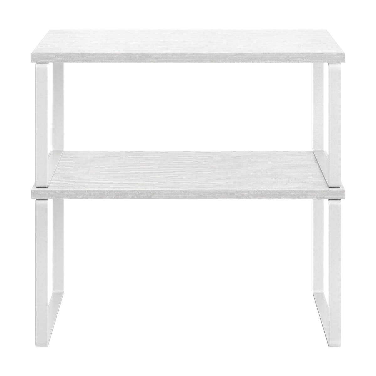 LEDREM Set of 4 Pantry Storage Racks, Expandable Stackable Cupboard Organisers, for Kitchen, Metal and Wood, White