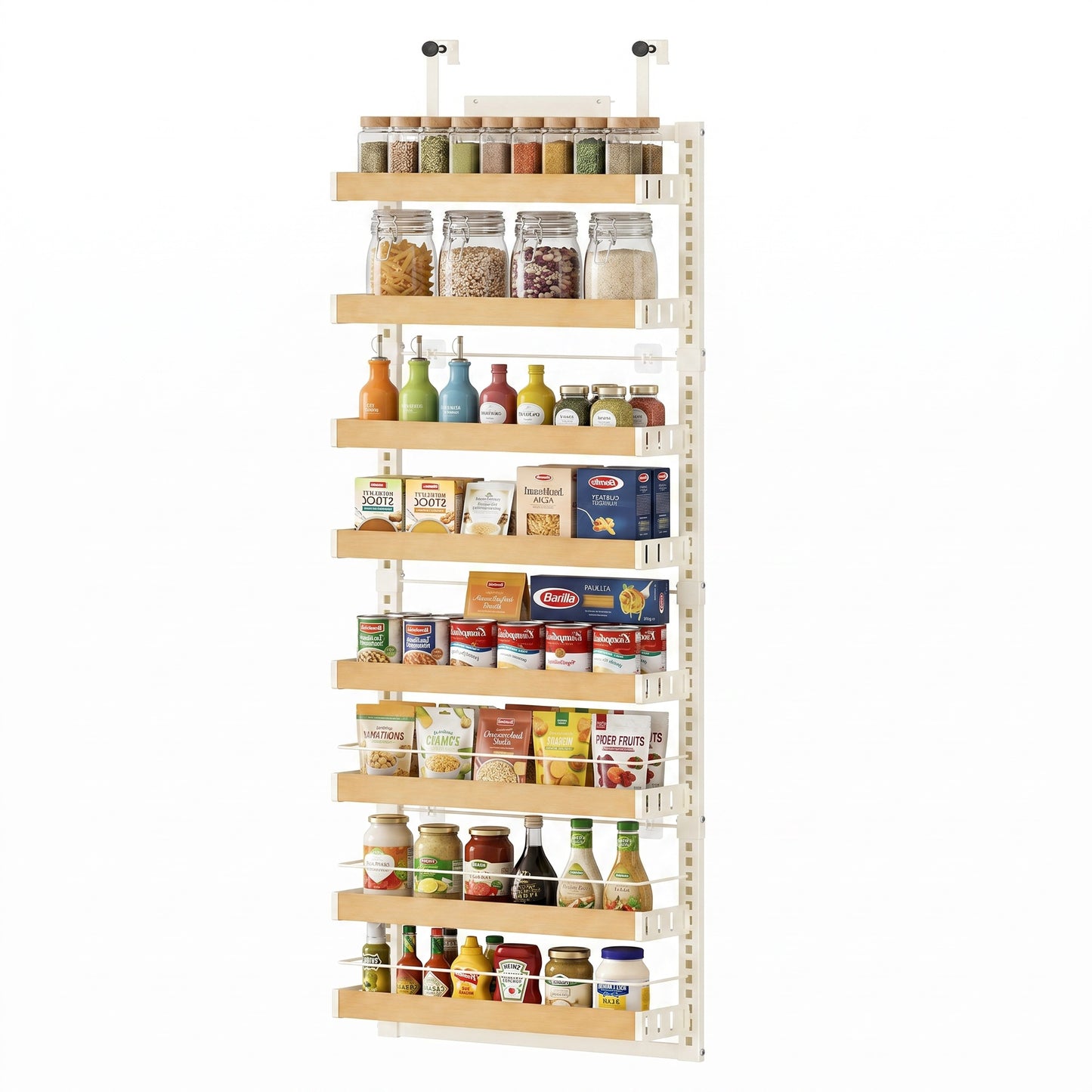 Pantry Door Organizer, 8-Tier Adjustable Wall Mount Spice Rack, 16.9 x 6.2 x 71.7 Inches, White
