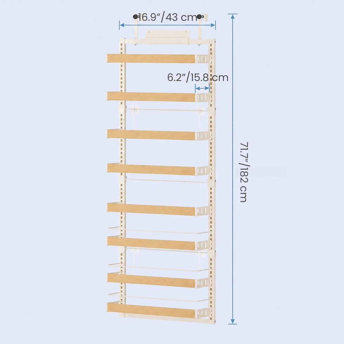 Pantry Door Organizer, 8-Tier Adjustable Wall Mount Spice Rack, 16.9 x 6.2 x 71.7 Inches, White