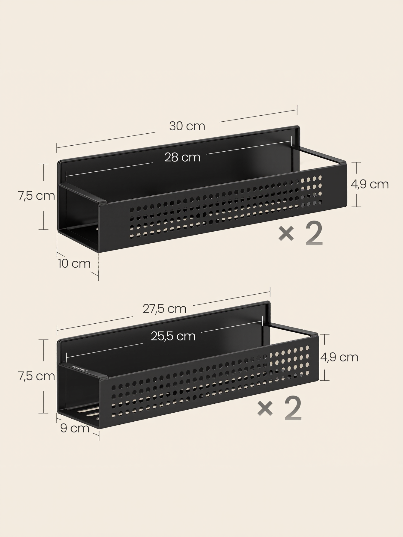 Set of 4 Strong Magnetic Spice Racks, No-Drill Magnetic Shelves for Refrigerator and Microwave, 2 Large and 2 Small, Ink Black