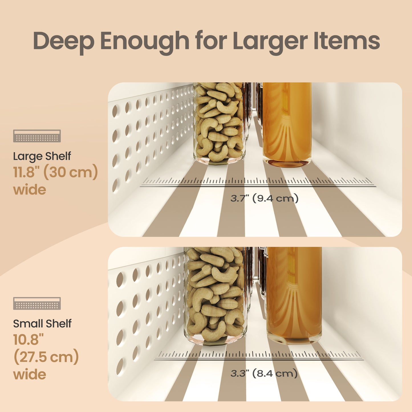 Set of 4 Strong Magnetic Spice Racks, No-Drill Magnetic Shelves for Refrigerator and Microwave, 2 Large and 2 Small, Cream White