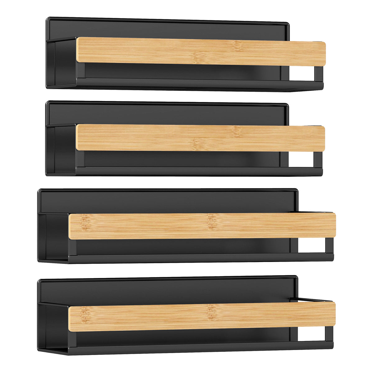 LEDREM Magnetic Spice Rack, 4 Pack, Magnetic Shelves for Fridge, Kitchen Organizer Shelf, Black