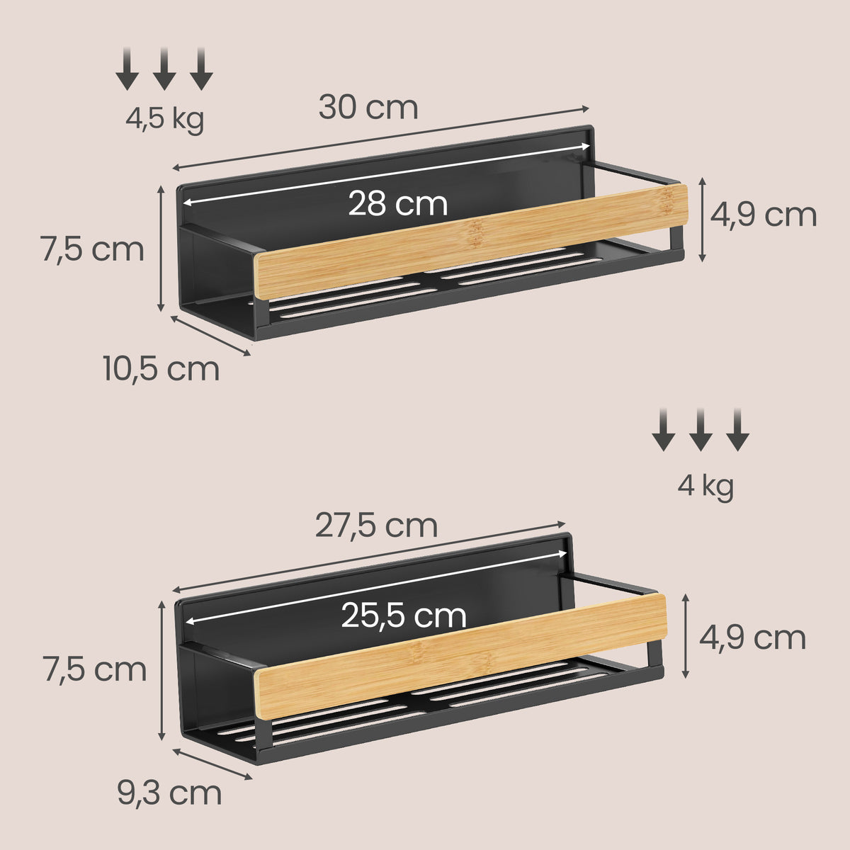 LEDREM Magnetic Spice Rack, 4 Pack, Magnetic Shelves for Fridge, Kitchen Organizer Shelf, Black