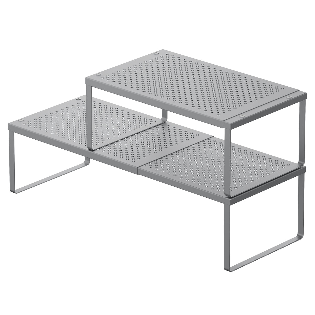LEDREM Kitchen Counter Shelves, Set of 2, Extendable Cupboard Organizers, Spice Racks, Steel, Space-Saving, Gray