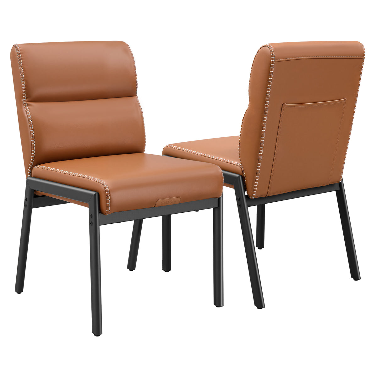 Dining Chairs Set of 2, Retro PU Leather Upholstered with Side Pocket, 18.9 x 23.6 x 33.3 Inches, Brown