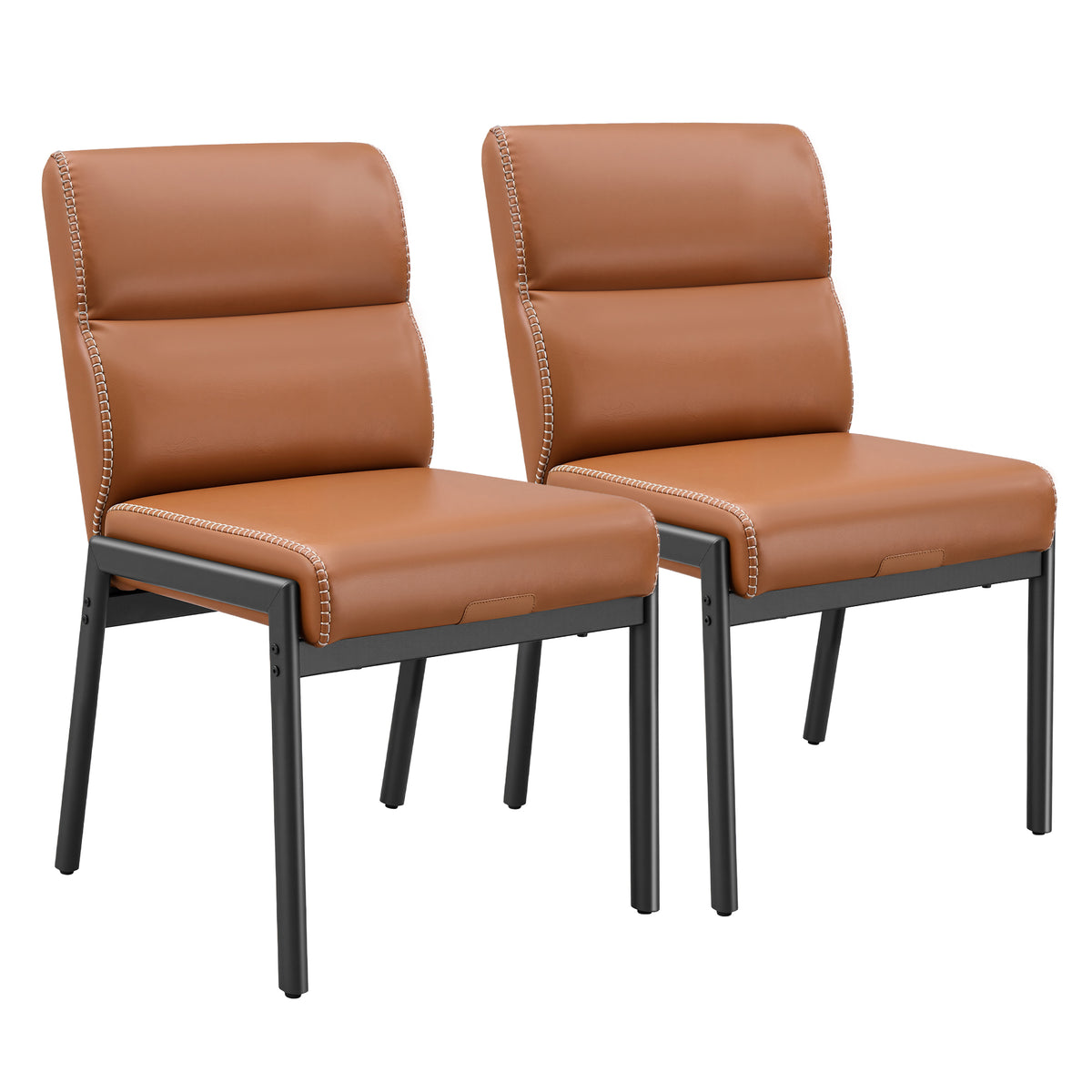 Dining Chairs Set of 2, Retro PU Leather Upholstered with Side Pocket, 18.9 x 23.6 x 33.3 Inches, Brown