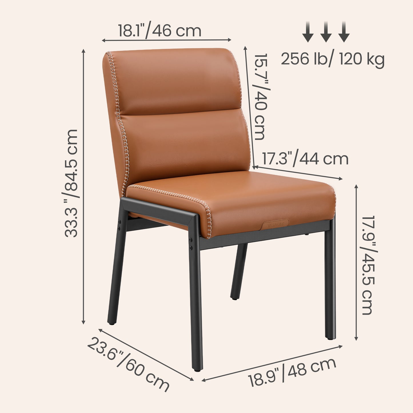 Dining Chairs Set of 2, Retro PU Leather Upholstered with Side Pocket, 18.9 x 23.6 x 33.3 Inches, Brown