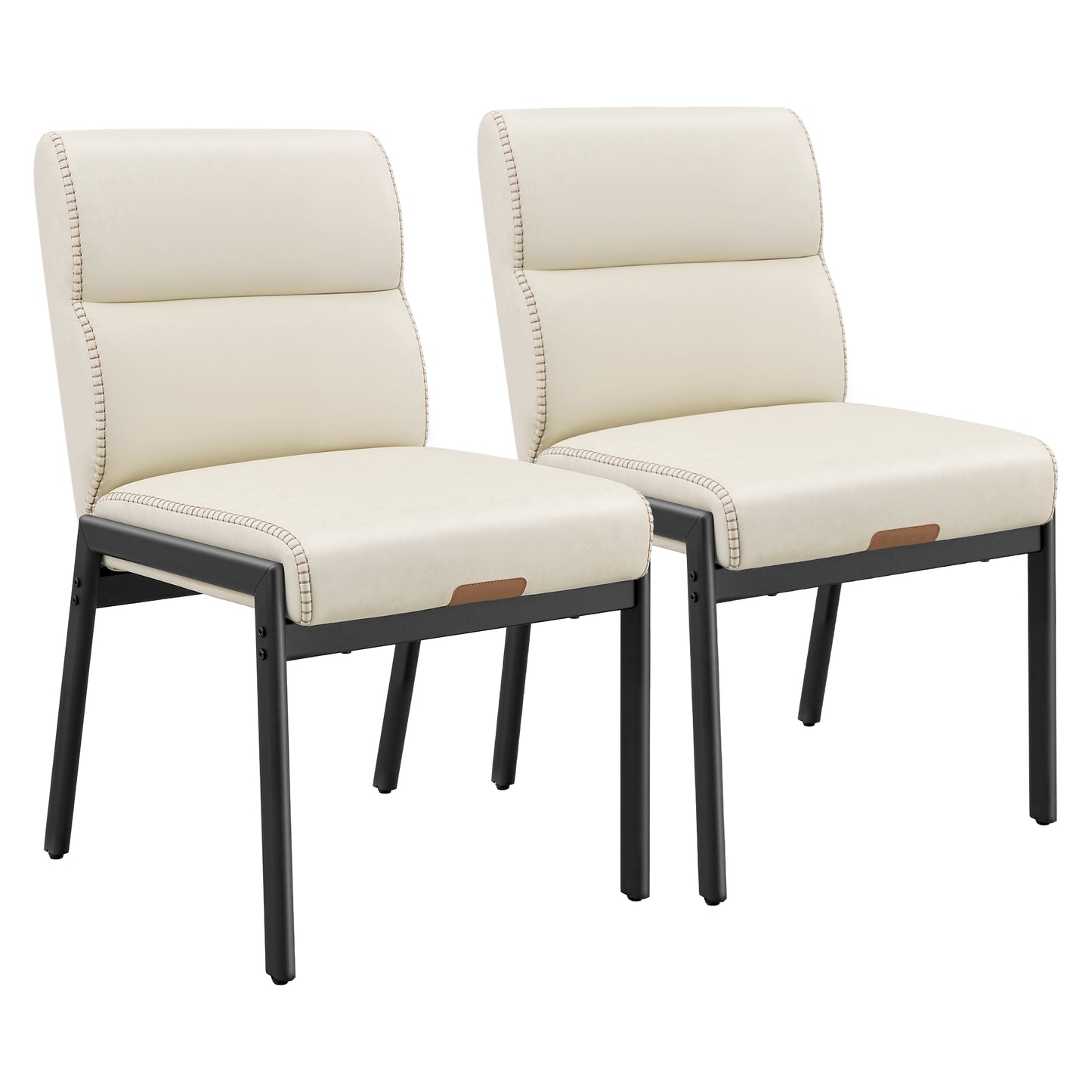 Dining Chairs Set of 2, Retro PU Leather Upholstered with Side Pocket, 18.9 x 23.6 x 33.3 Inches, White